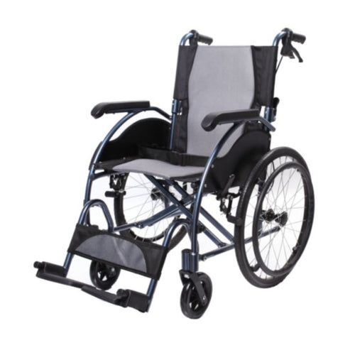 Lättvikt och fällbar rullstol i aluminium helhetsvy från sidan, Hjälpmedelsbutik VI HP