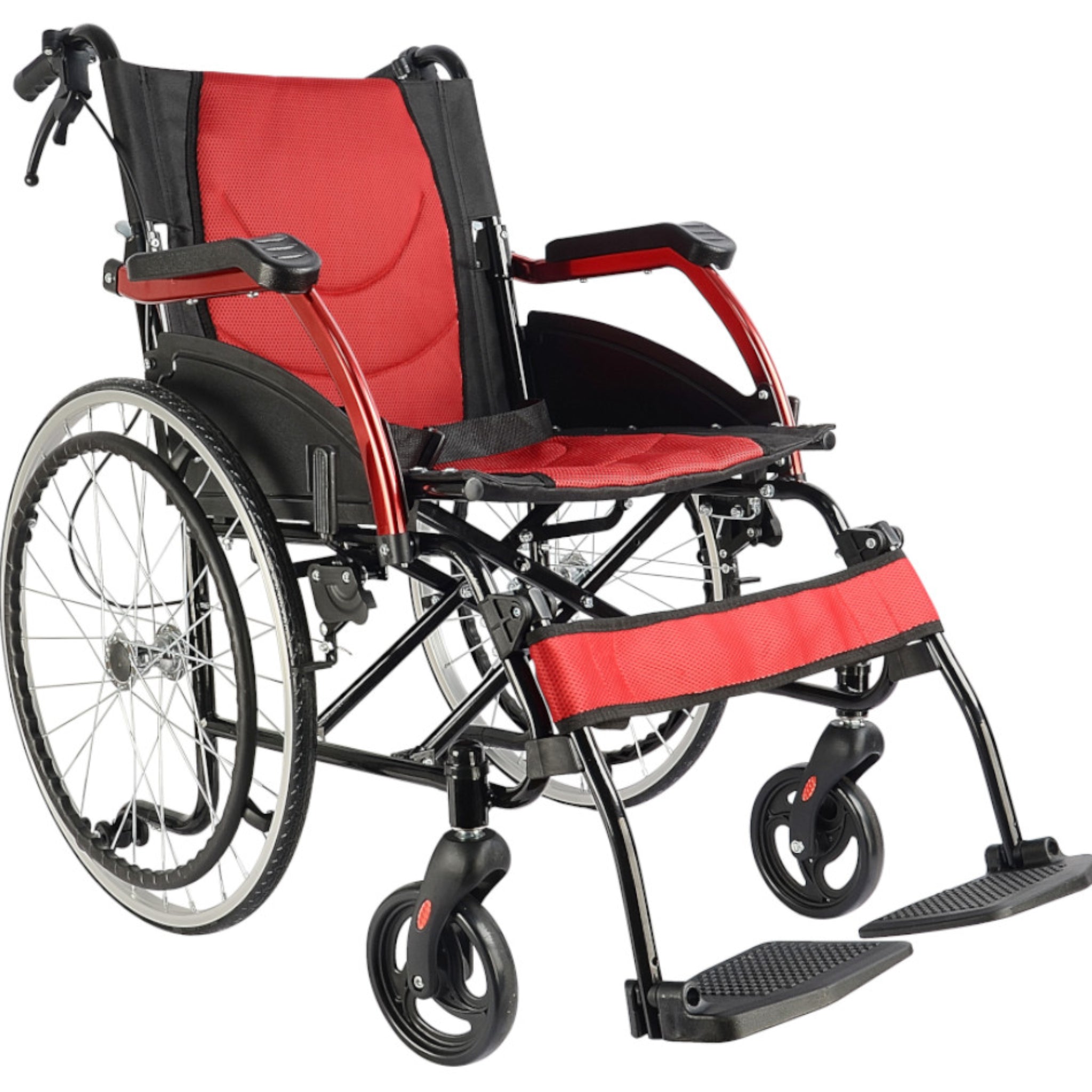 Lättvikt rullstol i aluminium självkörande modell 5320 med stora bakhjul, vadderad sits och hopfällbar konstruktion, Hjälpmedelsbutik VI HP