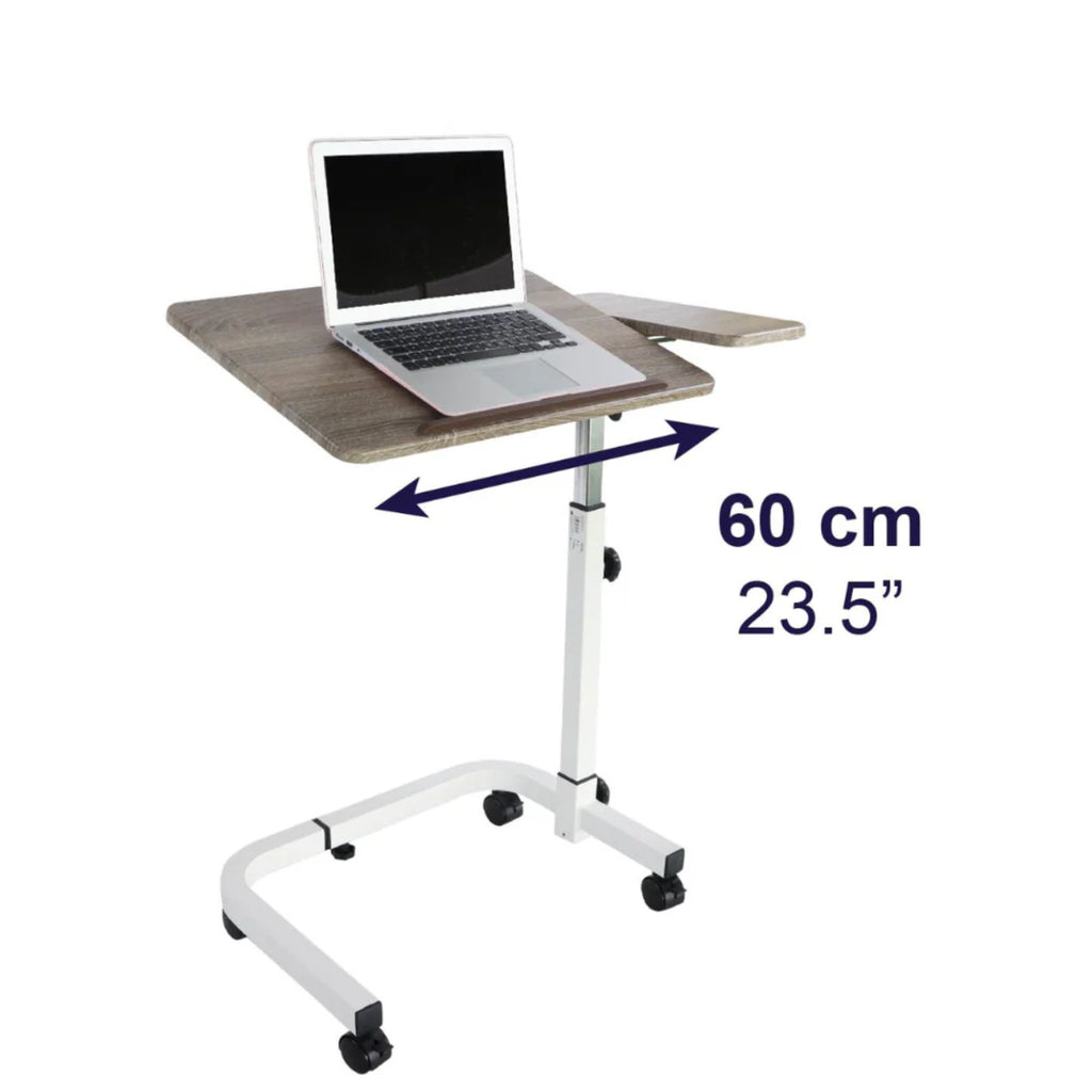 Sängbord med bordsskiva och bärbar dator placerad ovanpå, Hjälpmedelsbutik VI HP