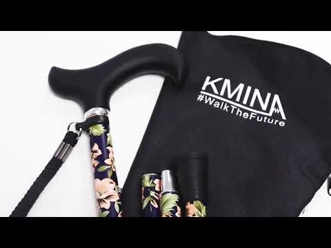 Hopfällbar käpp med blommönster visas vid användning och hantering under gång, hjälpmedelbutiken VI HP